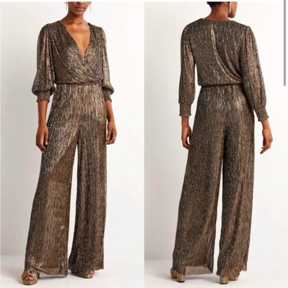 boden metallic plisse palazzo jumpsuit size 4P new without tags. D0406